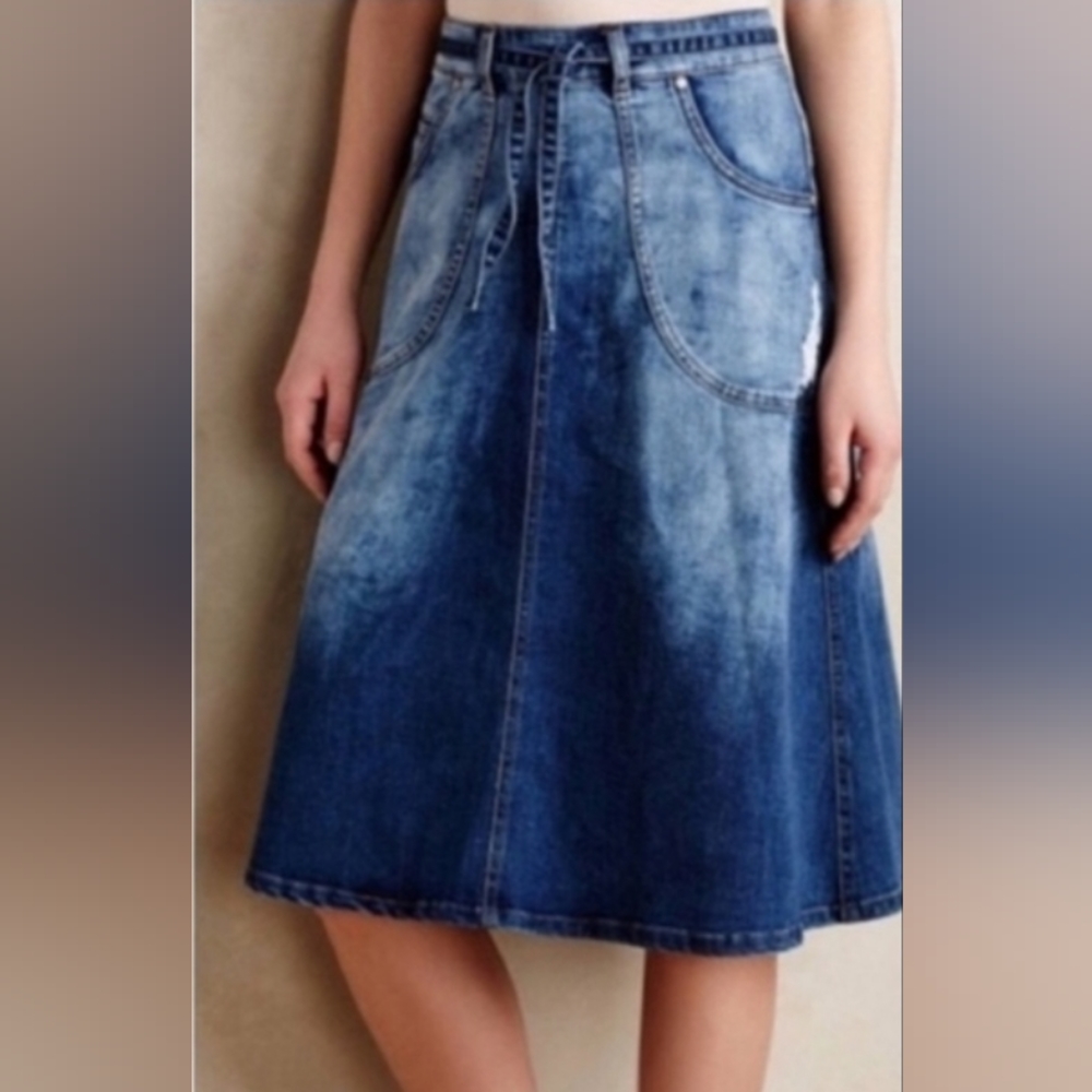 Pilcro and the Letterpress Blue Denim Midi Skirt